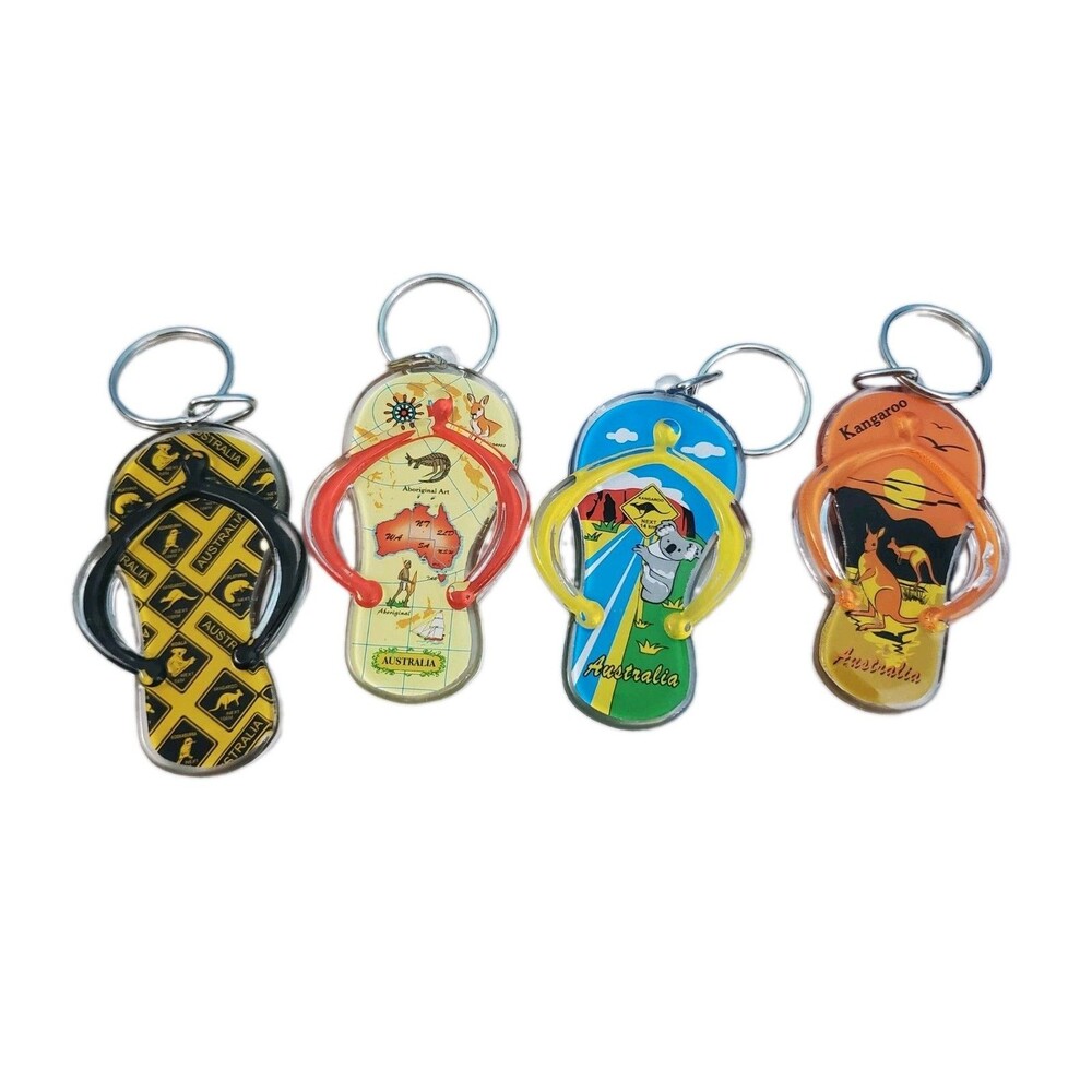 Title: Australia Flip Flop Thong Keychains Lot of 4 Kangaroo Koala Map Souvenir